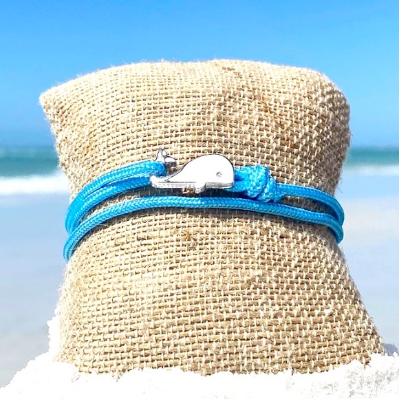 Jewelry - 🎁 NEW! 🐳 BLUE ROPE SILVER WHALE VEGAN STRETCHY BRACELET One Size